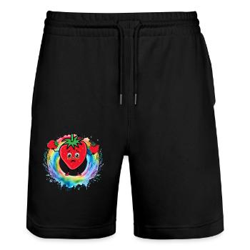 Regenbogen Erdbeeren Erdbeere Obst Früchte - Stanley/Stella Unisex Bio Joggingshorts Trainer  - Schwarz - Vorne - Nik (191cm) & Marisol (170cm)