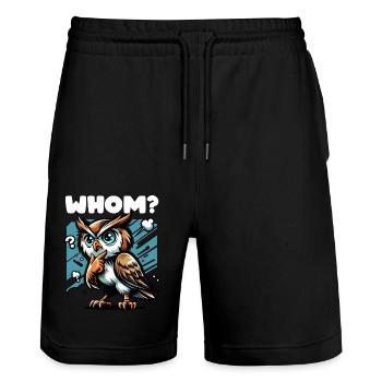 Lustige Eule Whom Humor - Stanley/Stella Unisex Bio Joggingshorts Trainer  - Schwarz - Vorne - Nik (191cm) & Marisol (170cm)