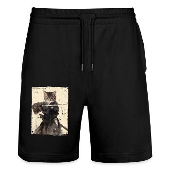 Samurai Cat Kawaii Japanese Ninja Cat - Stanley/Stella Trainer Unisex Organic Jogging Shorts - black - Front - Nik (191cm) & Marisol (170cm)