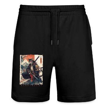 Samurai Cat Kawaii Japanische Ninja Katze - Stanley/Stella Unisex Bio Joggingshorts Trainer  - Schwarz - Vorne - Nik (191cm) & Marisol (170cm)
