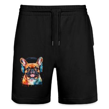 Casque Bouledogue Français Frenchie Dog - Short de jogging bio TRAINER Stanley/Stella unisexe - noir - Devant - Nik (191cm) & Marisol (170cm)