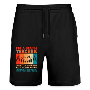 Mathelehrer Schullehrer Lustige Mathelehrer S - Stanley/Stella Unisex Bio Joggingshorts Trainer  - Schwarz - Vorne - Nik (191cm) & Marisol (170cm)