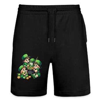 Happy Leprechaun (Irish Leprechaun) Bébés - Short de jogging bio TRAINER Stanley/Stella unisexe - noir - Devant - Nik (191cm) & Marisol (170cm)