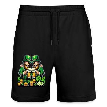 Porter un toast au lutin (lutin irlandais) - Short de jogging bio TRAINER Stanley/Stella unisexe - noir - Devant - Nik (191cm) & Marisol (170cm)