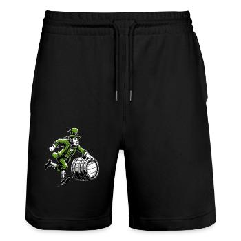 Leprechaun poussant le tonneau (Leprechaun irlandais) - Short de jogging bio TRAINER Stanley/Stella unisexe - noir - Devant - Nik (191cm) & Marisol (170cm)