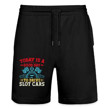 Today Is A Good Day To Drive Slot Cars Gift Idea - Stanley/Stella Unisex Bio Joggingshorts Trainer  - Schwarz - Vorne - Nik (191cm) & Marisol (170cm)