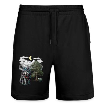 Wolf Wolves Nature Mountains - Stanley/Stella Trainer Unisex Organic Jogging Shorts - black - Front - Nik (191cm) & Marisol (170cm)