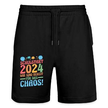 Parents School Child Primary School First Grade Enrollment - Stanley/Stella Trainer Unisex Organic Jogging Shorts - black - Front - Nik (191cm) & Marisol (170cm)