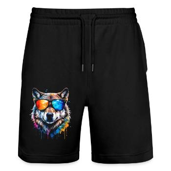 Lunettes de soleil loup imprimé animal coloré - Short de jogging bio TRAINER Stanley/Stella unisexe - noir - Devant - Nik (191cm) & Marisol (170cm)