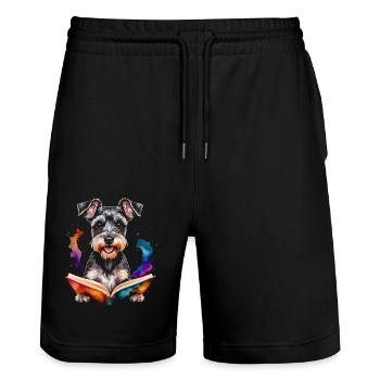 Zwergschnauzer Lesen Hund Lustig Tier Design Print - Stanley/Stella Unisex Bio Joggingshorts Trainer  - Schwarz - Vorne - Nik (191cm) & Marisol (170cm)