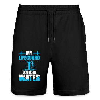 Mein Rettungsschwimmer Geht Auf Wasser - Getauft - Stanley/Stella Unisex Bio Joggingshorts Trainer  - Schwarz - Vorne - Nik (191cm) & Marisol (170cm)