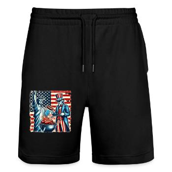 American Independence day vintage 4th of July - Stanley/Stella Trainer Unisex Organic Jogging Shorts - black - Front - Nik (191cm) & Marisol (170cm)