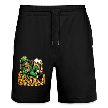 Relaxed Leprechaun (Irish Leprechaun) - Stanley/Stella Trainer Unisex Organic Jogging Shorts - black - Front - Nik (191cm) & Marisol (170cm)