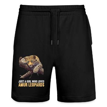 Amur Leopard Amurleoparden Amurleopard - Stanley/Stella Trainer Unisex Organic Jogging Shorts - black - Front - Nik (191cm) & Marisol (170cm)