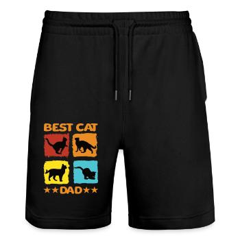 Meilleur papa chat - Short de jogging bio TRAINER Stanley/Stella unisexe - noir - Devant - Nik (191cm) & Marisol (170cm)