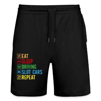 Slot Car Drag Racing Eat Sleep Driving Slot Cars - Stanley/Stella Unisex Bio Joggingshorts Trainer  - Schwarz - Vorne - Nik (191cm) & Marisol (170cm)