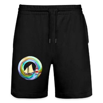 Rainbow Sailing Ship Boat Lighthouse Coast - Stanley/Stella Trainer Unisex Organic Jogging Shorts - black - Front - Nik (191cm) & Marisol (170cm)