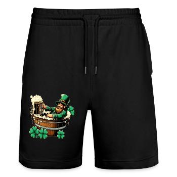 Badender Leprechaun (Irischer Kobold) - Stanley/Stella Unisex Bio Joggingshorts Trainer  - Schwarz - Vorne - Nik (191cm) & Marisol (170cm)