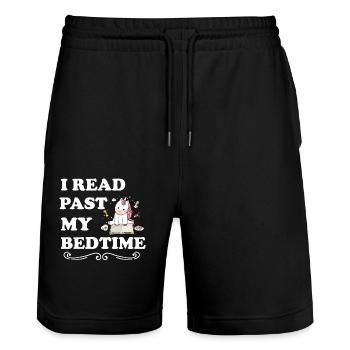 I read unicorn after bedtime - Stanley/Stella Trainer Unisex Organic Jogging Shorts - black - Front - Nik (191cm) & Marisol (170cm)