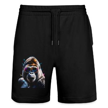 Gorilla Sunglasses Monkey Colorful Animal Design Print - Stanley/Stella Trainer Unisex Organic Jogging Shorts - black - Front - Nik (191cm) & Marisol (170cm)