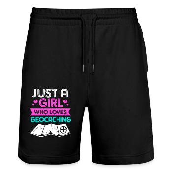 Geocaching Geocache Geocacher - Stanley/Stella Unisex Bio Joggingshorts Trainer  - Schwarz - Vorne - Nik (191cm) & Marisol (170cm)