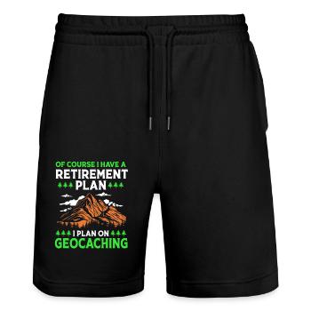 Geocaching Geocache Geocacher Rente - Stanley/Stella Unisex Bio Joggingshorts Trainer  - Schwarz - Vorne - Nik (191cm) & Marisol (170cm)