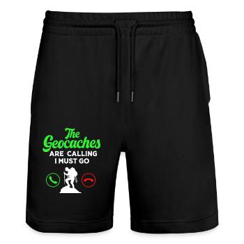 Geocaching Geocache Geocacher - Stanley/Stella Unisex Bio Joggingshorts Trainer  - Schwarz - Vorne - Nik (191cm) & Marisol (170cm)