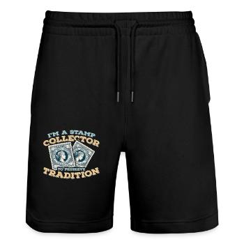 I'm A Stamp Collector To Preserve Stamp Collecting - Stanley/Stella Trainer Unisex Organic Jogging Shorts - black - Front - Nik (191cm) & Marisol (170cm)