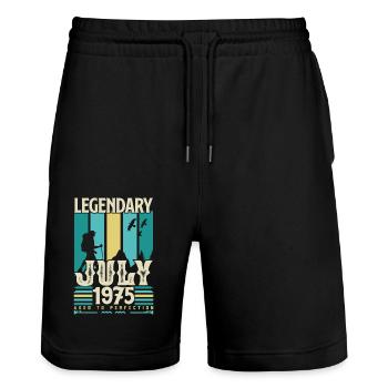 July 1975 Birthday Gift, Vintage July. - Stanley/Stella Trainer Unisex Organic Jogging Shorts - black - Front - Nik (191cm) & Marisol (170cm)