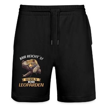 Leoparden Leopard - Stanley/Stella Unisex Bio Joggingshorts Trainer  - Schwarz - Vorne - Nik (191cm) & Marisol (170cm)