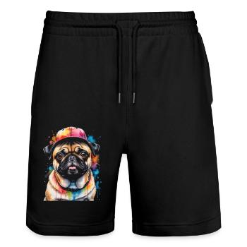 Carlin Snapback Cap Chien Coloré Drôle Design Imprimer - Short de jogging bio TRAINER Stanley/Stella unisexe - noir - Devant - Nik (191cm) & Marisol (170cm)