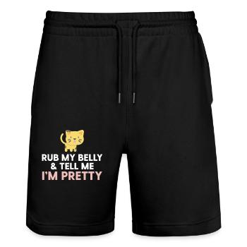 Yellow Kitten - Rub My Belly & Tell Me I'm Pretty - Stanley/Stella Trainer Unisex Organic Jogging Shorts - black - Front - Nik (191cm) & Marisol (170cm)