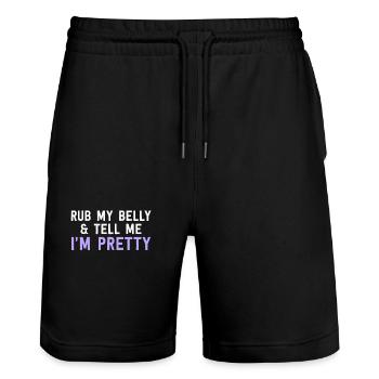 Rub My Belly And Tell Me I'm Pretty - Funny Cat - Stanley/Stella Trainer Unisex Organic Jogging Shorts - black - Front - Nik (191cm) & Marisol (170cm)
