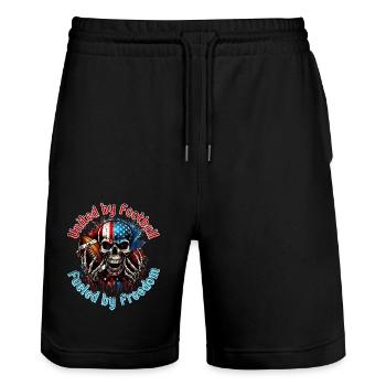 4. Juli American Football Skull U. S. FLag - Stanley/Stella Unisex Bio Joggingshorts Trainer  - Schwarz - Vorne - Nik (191cm) & Marisol (170cm)