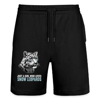 Snow Leopard Schneeleoparden Schneeleopard - Stanley/Stella Unisex Bio Joggingshorts Trainer  - Schwarz - Vorne - Nik (191cm) & Marisol (170cm)