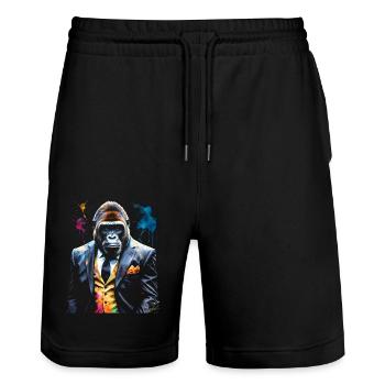 Gorilla Anzug Affe Bunt Tier Design Print - Stanley/Stella Unisex Bio Joggingshorts Trainer  - Schwarz - Vorne - Nik (191cm) & Marisol (170cm)