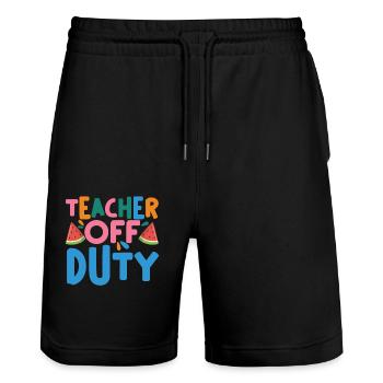 Last Day Of School Summer Break Teacher Off Duty - Stanley/Stella Unisex Bio Joggingshorts Trainer  - Schwarz - Vorne - Nik (191cm) & Marisol (170cm)