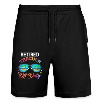 Retired Teacher Off Duty Retirement 2024 - Stanley/Stella Unisex Bio Joggingshorts Trainer  - Schwarz - Vorne - Nik (191cm) & Marisol (170cm)