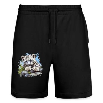 Snow Leopard Schneeleoparden Schneeleopard - Stanley/Stella Trainer Unisex Organic Jogging Shorts - black - Front - Nik (191cm) & Marisol (170cm)