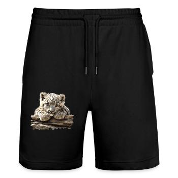Snow Leopard Schneeleoparden Schneeleopard - Stanley/Stella Trainer Unisex Organic Jogging Shorts - black - Front - Nik (191cm) & Marisol (170cm)