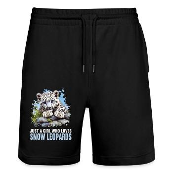 Snow Leopard Schneeleoparden Schneeleopard - Stanley/Stella Unisex Bio Joggingshorts Trainer  - Schwarz - Vorne - Nik (191cm) & Marisol (170cm)