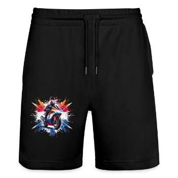 robuste Motorrad T-Shirts niederländischer Patriot - Stanley/Stella Unisex Bio Joggingshorts Trainer  - Schwarz - Vorne - Nik (191cm) & Marisol (170cm)