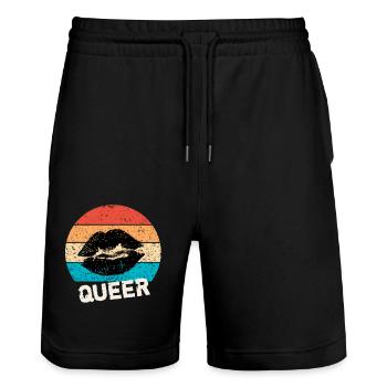 Queer vintage retro style - Stanley/Stella Trainer Unisex Organic Jogging Shorts - black - Front - Nik (191cm) & Marisol (170cm)