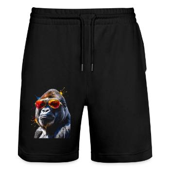 Gorilla Sonnenbrille Affe Bunt Tier Design Print - Stanley/Stella Unisex Bio Joggingshorts Trainer  - Schwarz - Vorne - Nik (191cm) & Marisol (170cm)