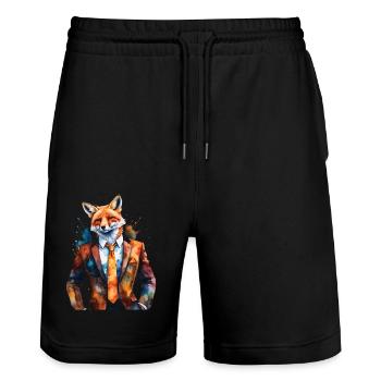Fuchs Anzug Bunt Tier Design Print - Stanley/Stella Unisex Bio Joggingshorts Trainer  - Schwarz - Vorne - Nik (191cm) & Marisol (170cm)