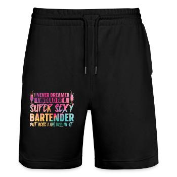 Bartender Mixologist I Never - Stanley/Stella Trainer Unisex Organic Jogging Shorts - black - Front - Nik (191cm) & Marisol (170cm)