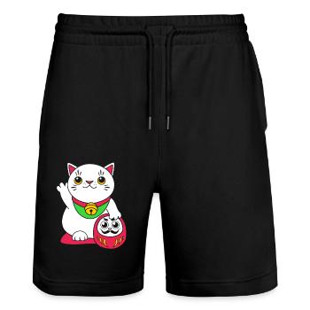 Maneki Neko Japan Glücksbringer - Stanley/Stella Unisex Bio Joggingshorts Trainer  - Schwarz - Vorne - Nik (191cm) & Marisol (170cm)