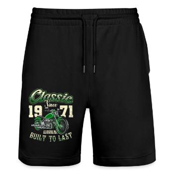 Motorrad Biker Motorrad Geburtstag Jahrgang 1971 - Stanley/Stella Unisex Bio Joggingshorts Trainer  - Schwarz - Vorne - Nik (191cm) & Marisol (170cm)