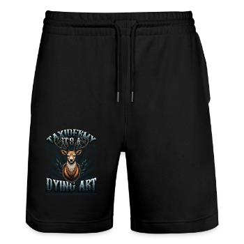 Taxidermy It's A Dying Art Deer Motif - Stanley/Stella Trainer Unisex Organic Jogging Shorts - black - Front - Nik (191cm) & Marisol (170cm)
