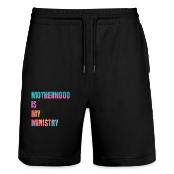 La maternité est mon ministère - Short de jogging bio TRAINER Stanley/Stella unisexe - noir - Devant - Nik (191cm) & Marisol (170cm)